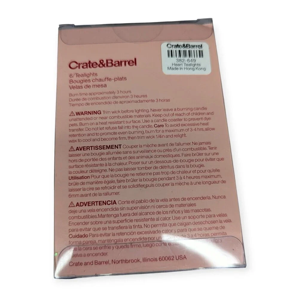 Crate & Barrel Heart-Shaped Tealight Candles Set of 6 NIB 382-649